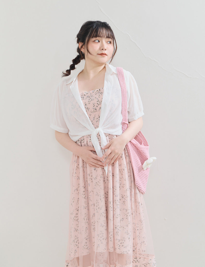 Sheer Tie-Front Collar Plus Size Cardigan