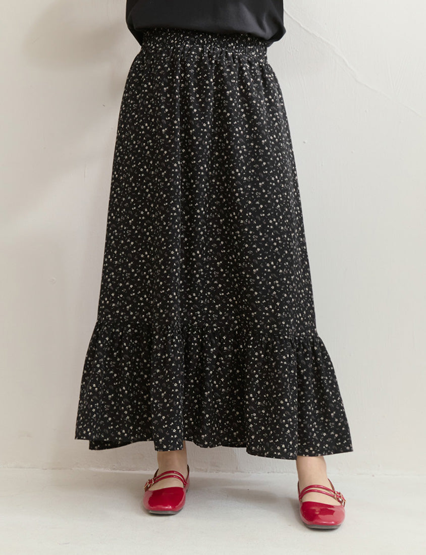 Soft Floral Full Elastic Waist Plus Size Tiered Maxi Skirt