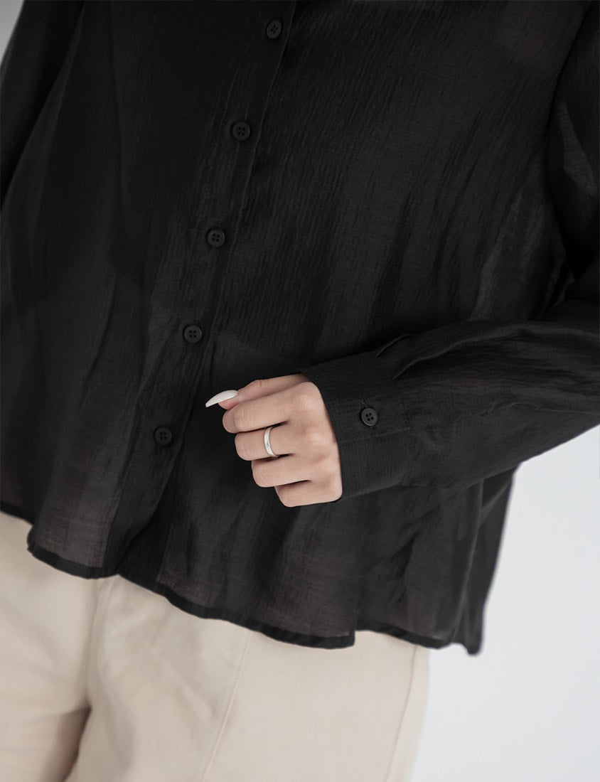 Tencel Silky Sheer Back Slit Tie-Front Plus Size Shirt