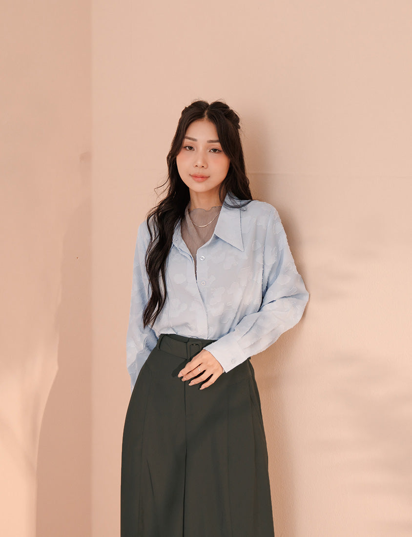 MISS. Japanese-Inspired Lace Sheer Jacquard Plus Size Shirt