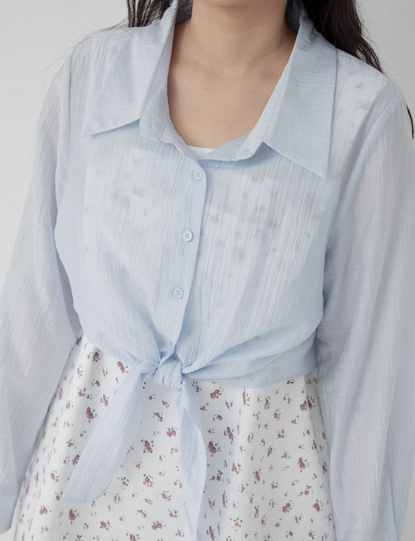 Tencel Silky Sheer Crinkle Tie-Front Plus Size Shirt