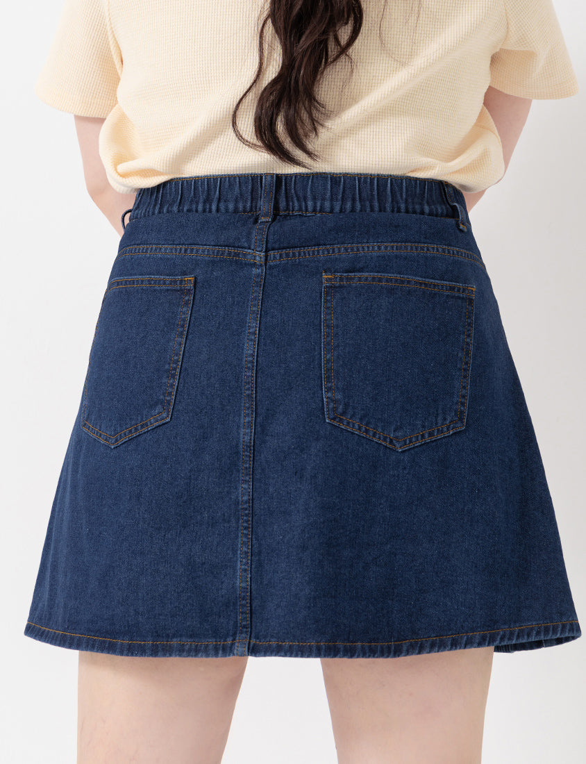 Apple-Shaped Friendly! Perfect Fit Seamed A-Line Denim Plus Size Mini Skirt