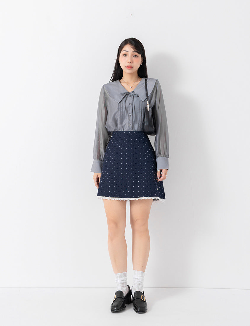 MISS. Ethereal Sheer Collared Plus Size Shirt (with Inner Cami)