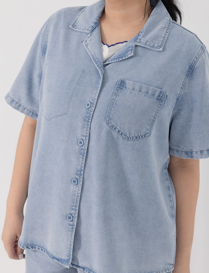 Lyocell Cooling 2-Way Denim Plus Size Shirt