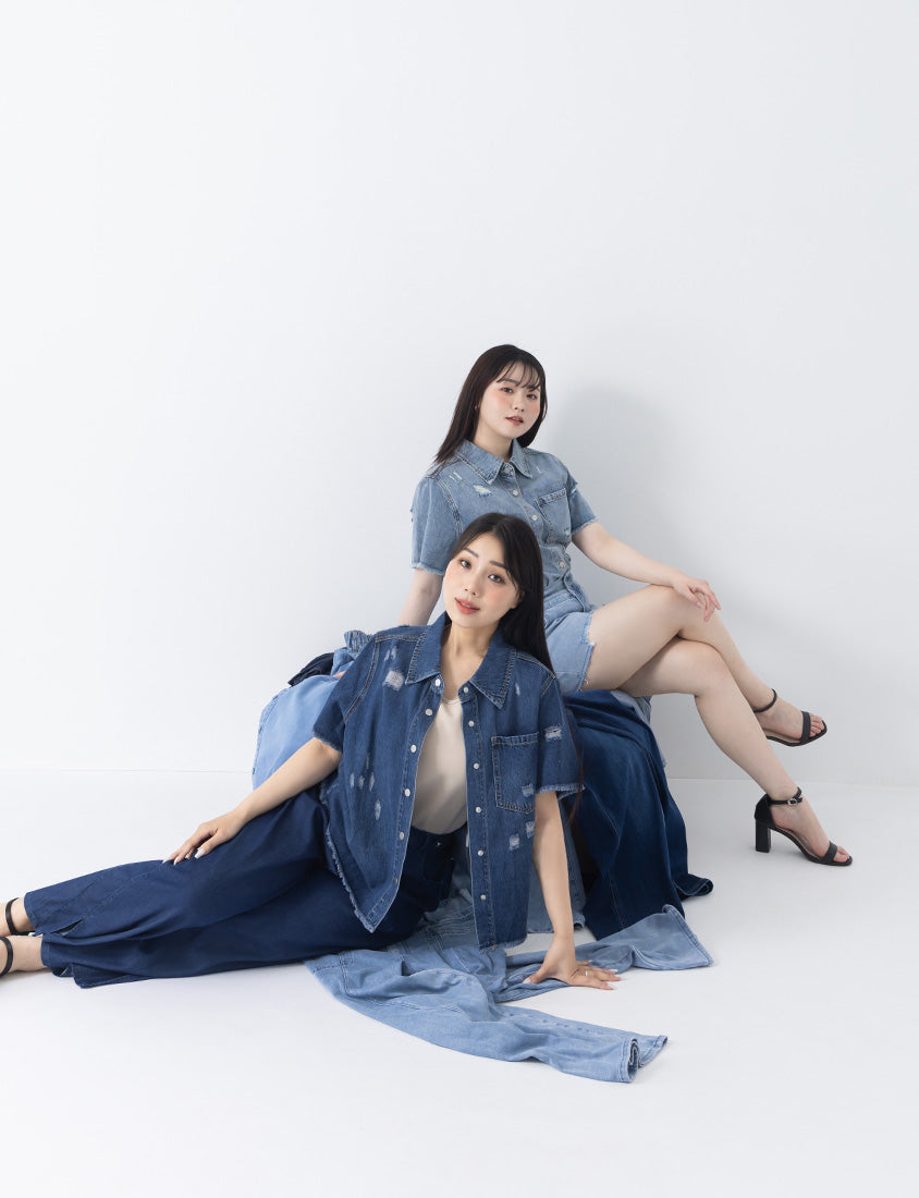 Tencel Silky Denim Distressed Plus Size Shirt Jacket
