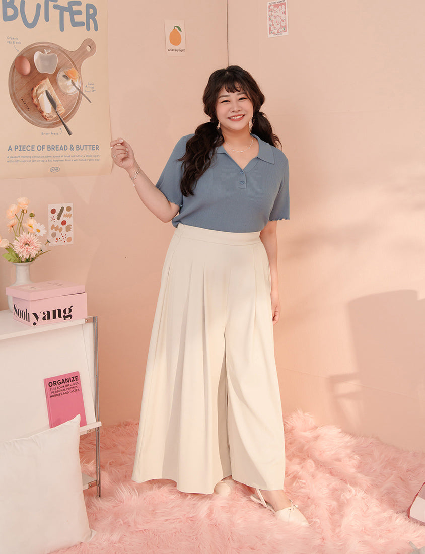 MISS. Polo Collar Ribbed Knit Plus Size Top