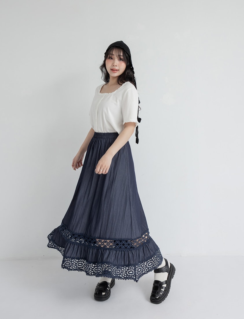 Lace Square Neck Waffle Plus Size Knit Top