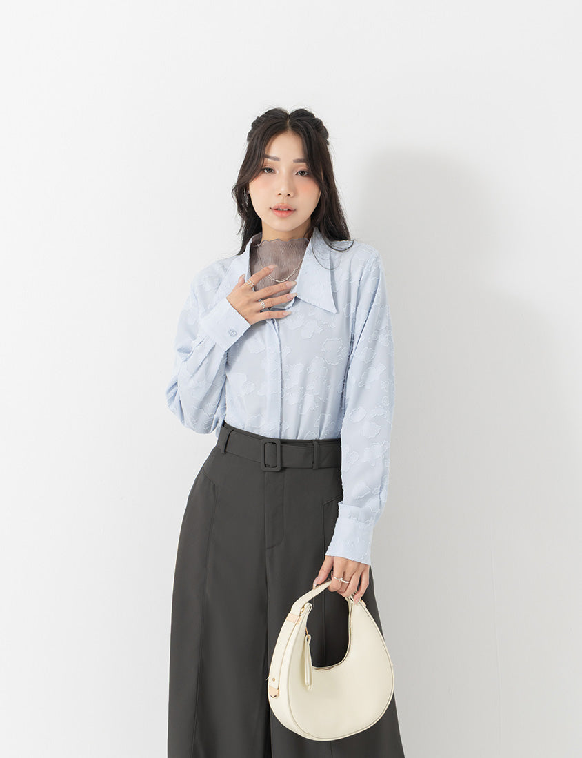MISS. Japanese-Inspired Lace Sheer Jacquard Plus Size Shirt