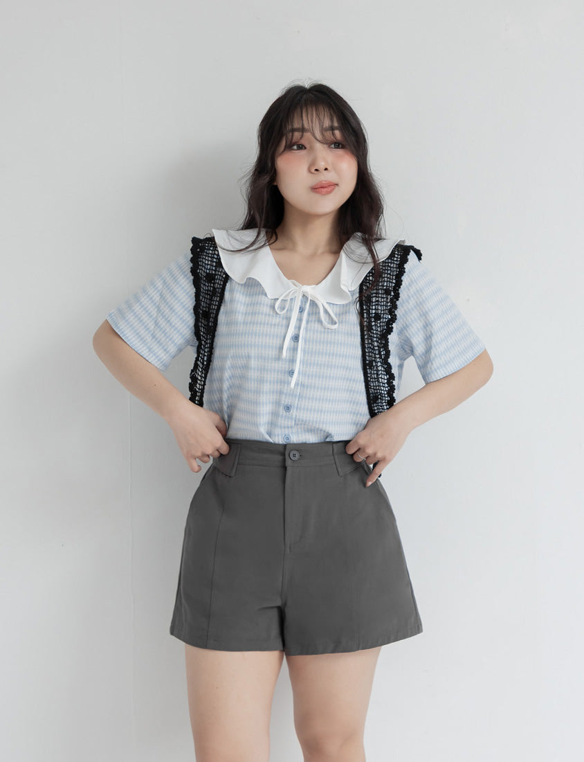Fresh Contrast Ruffle Plaid Plus Size Shirt