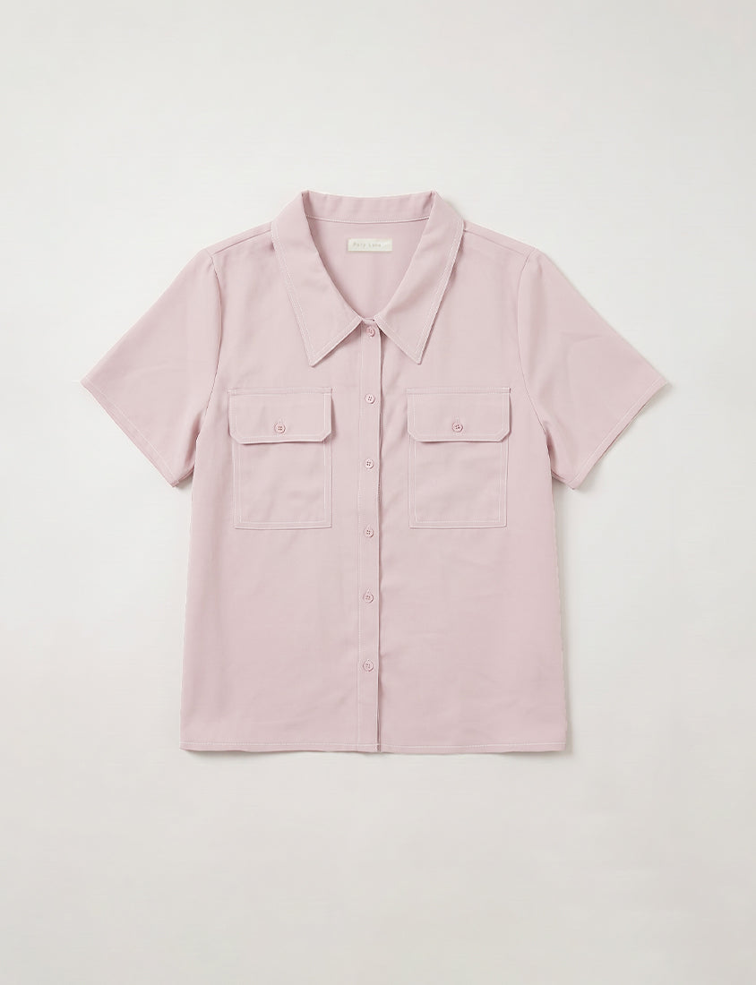 Contrast Stitch Lightweight Utility Chiffon Plus Size Shirt