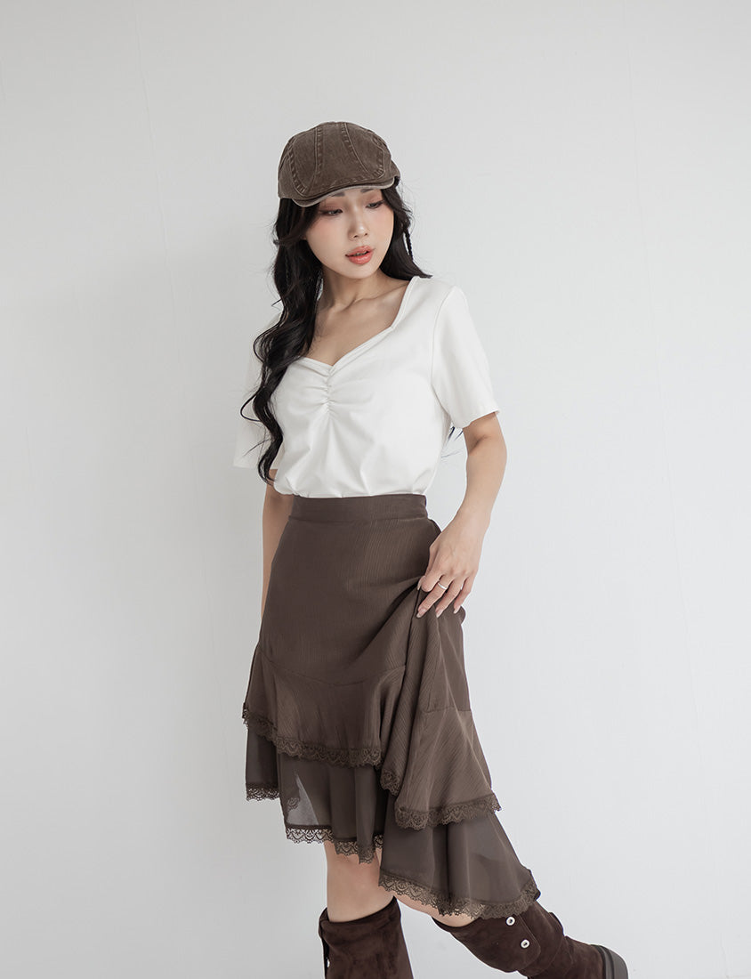 MUA! Layered Asymmetrical Lace Textured Plus Size Mini Skirt
