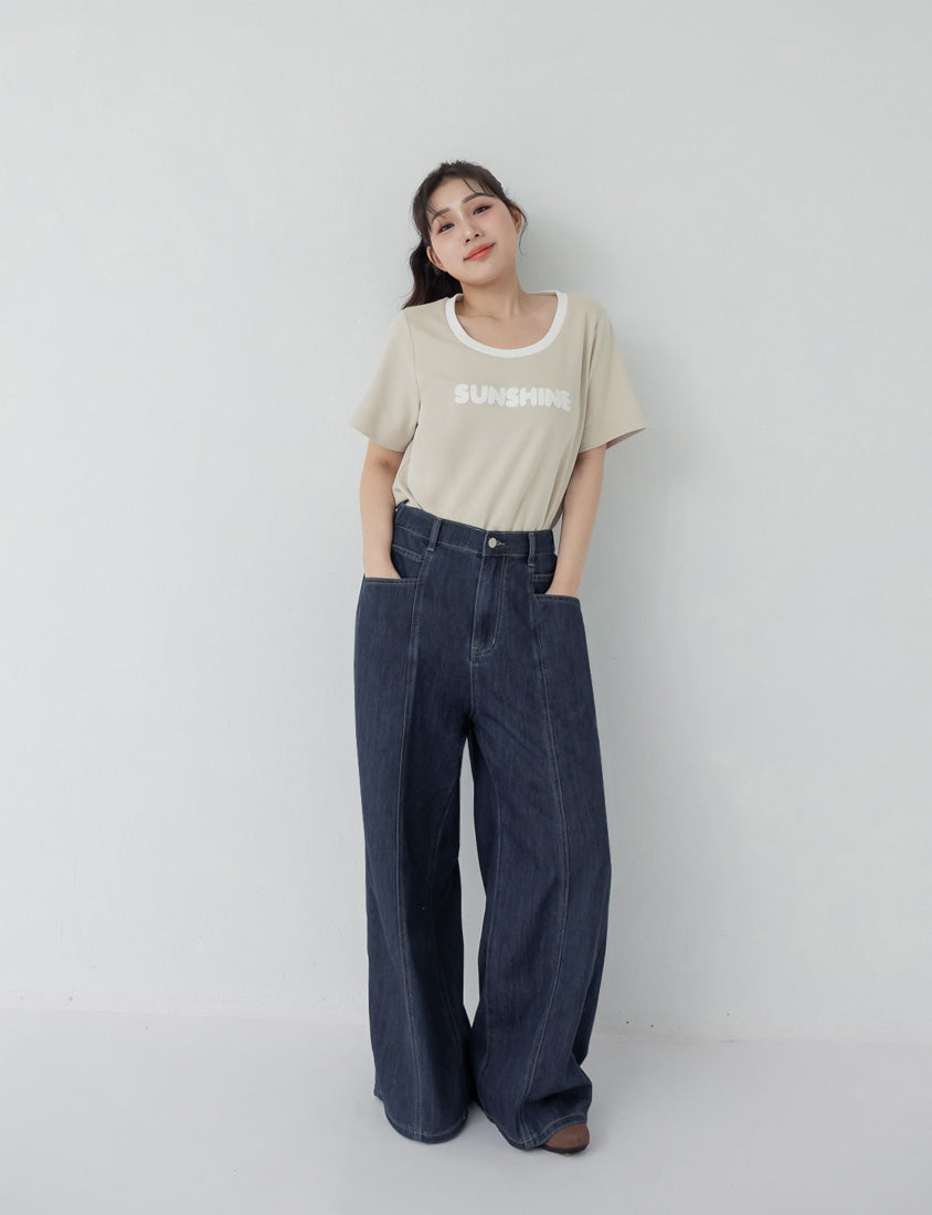Contrast Fuzzy Embroidery Plus Size Crewneck Tee