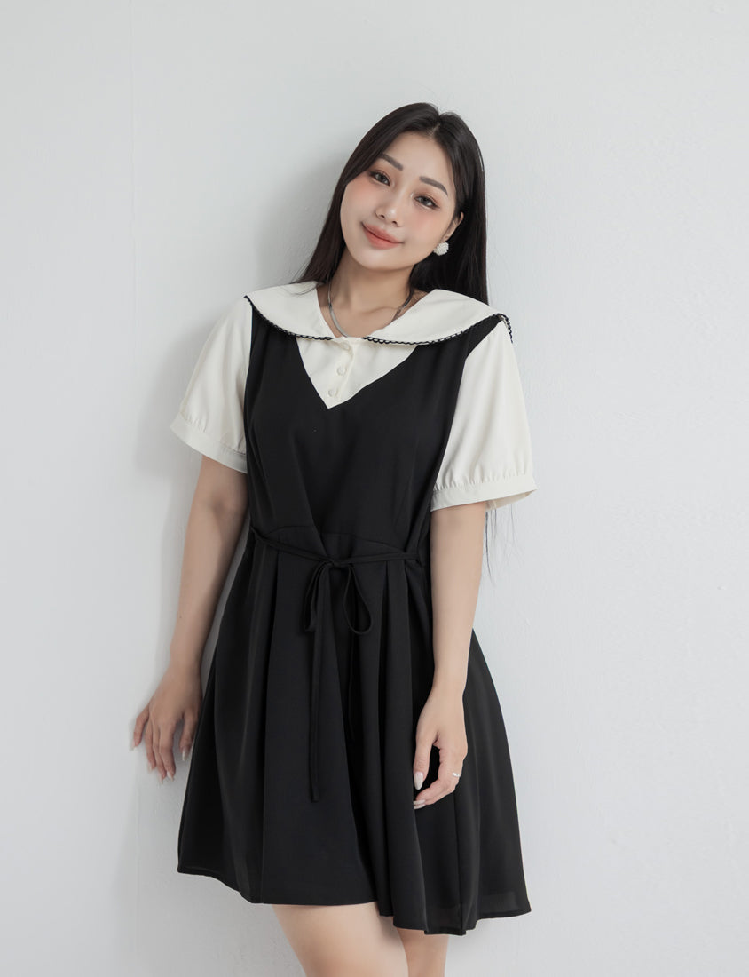 MISS. Preppy Faux Two Piece Collar Plus Size Mini Dress