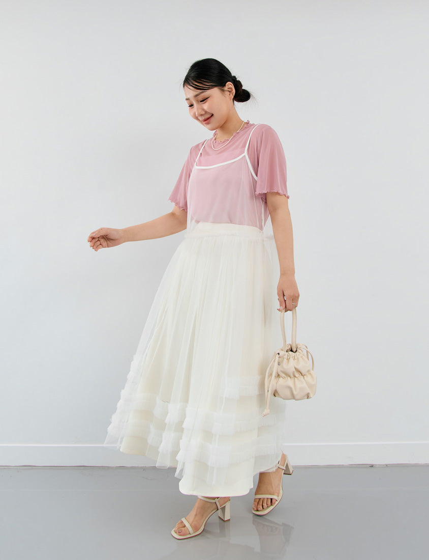 MISS. Ruffle Trim Sheer Plus Size Short Sleeve Top