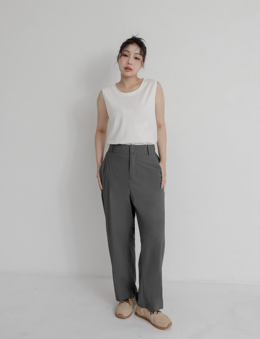 Silky Cool Elastic Back Waist Plus Size Straight Leg Pants