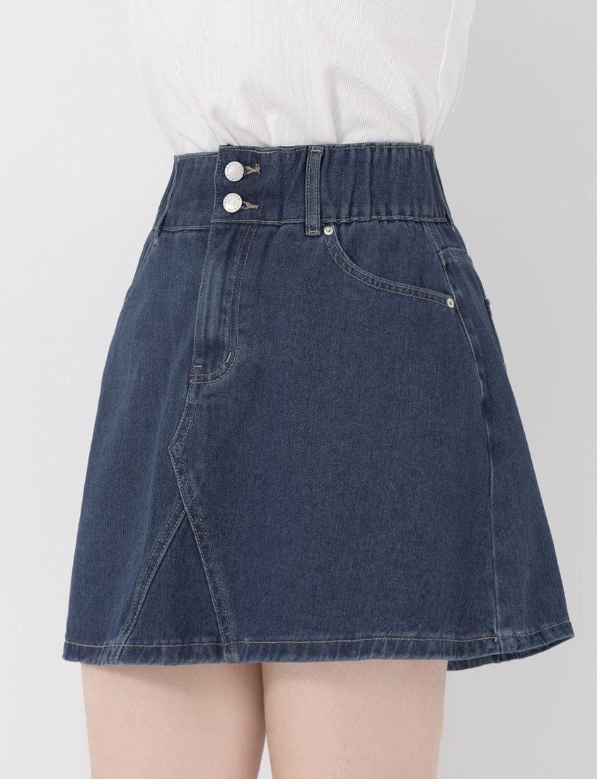 Ultra High Waist Tummy Flattering Plus Size A-Line Denim Skirt