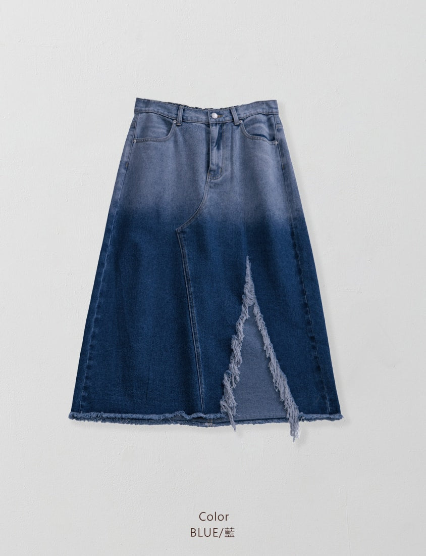 MUA! Gradient Distressed Denim Plus Size Maxi Skirt