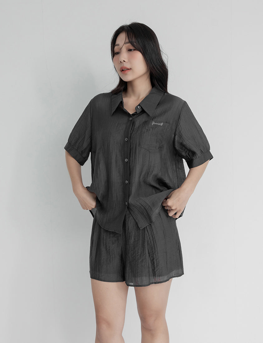 MISS. Lightweight Sheer Crinkle Plus Size Shirt