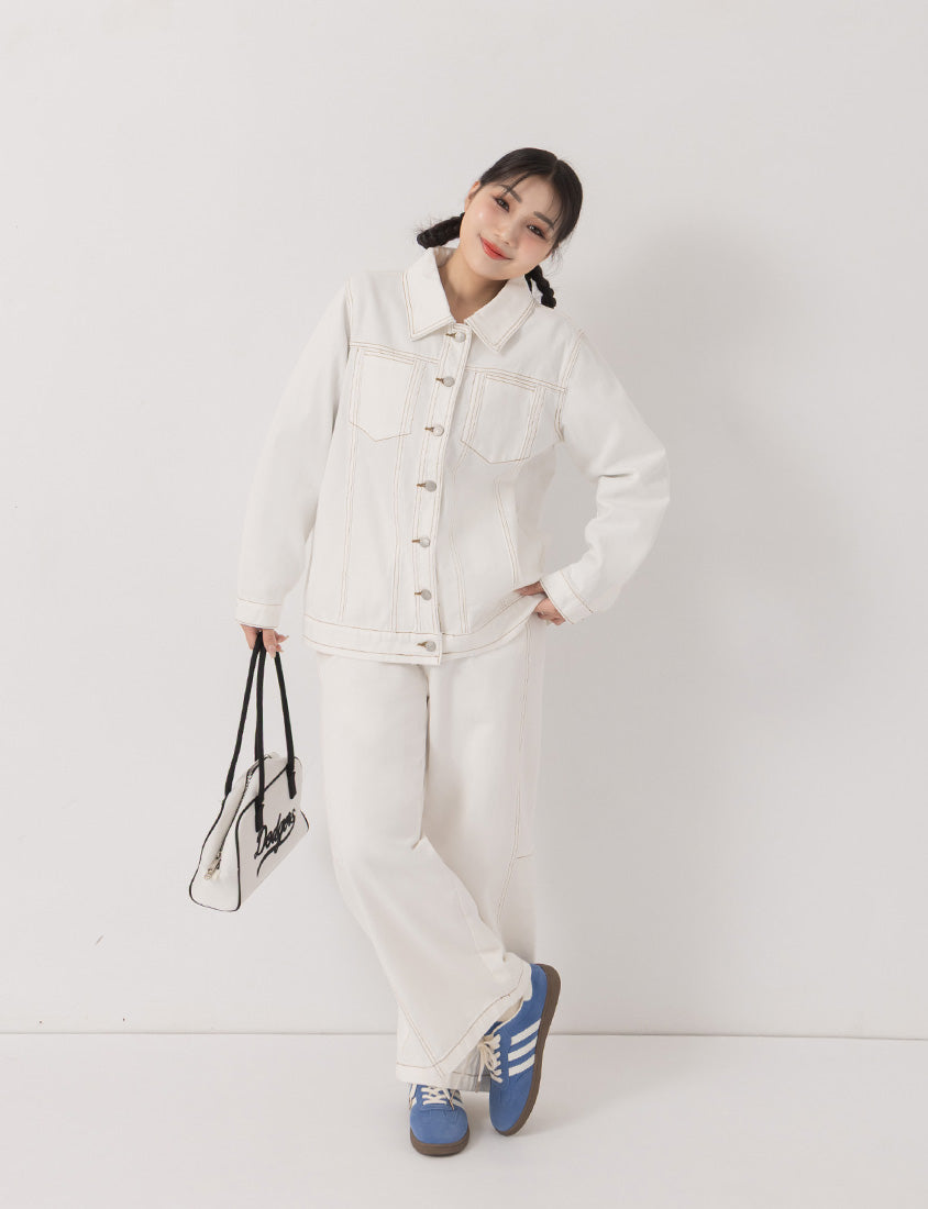 Relaxed Twill Colorblock Plus Size Topstitched Jacket (Unisex)