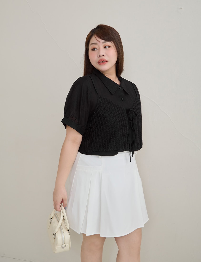 MISS. Faux Two Piece Sheer Plus Size Shirt