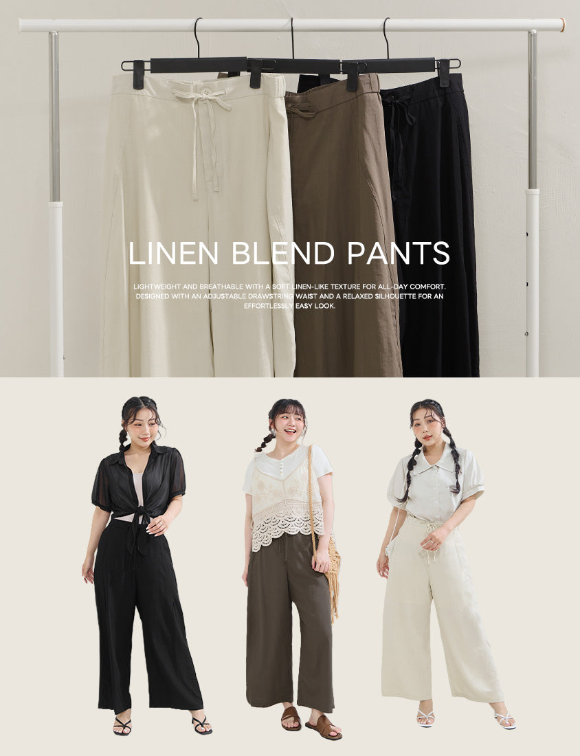 Lightweight Linen-Blend Plus Size Drawstring Pants