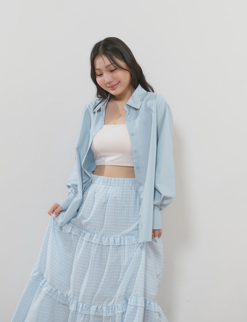 Japanese Style Sweet Tiered Plaid Plus Size Maxi Skirt