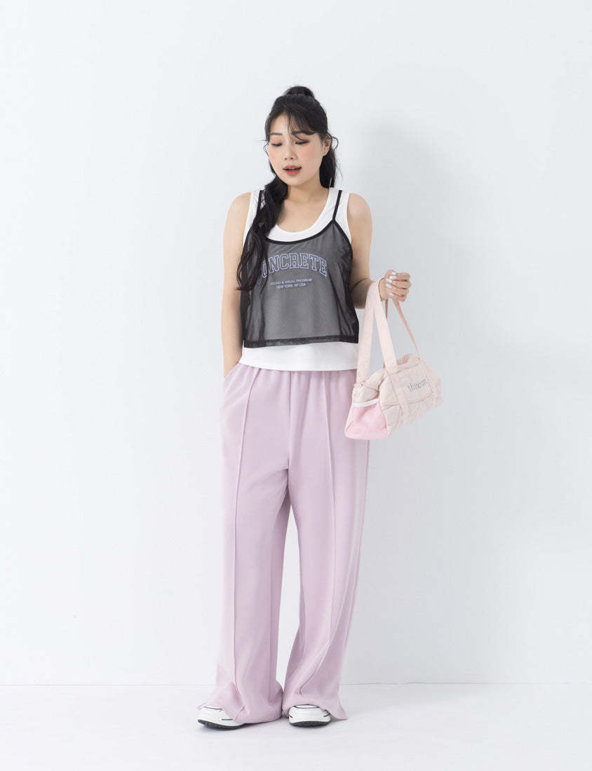 Two Piece Sheer Printed U-Neck Plus Size Tank Set