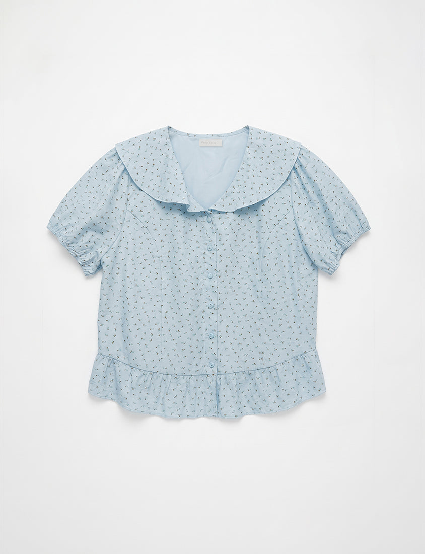 Fresh Floral Collared Cinched Waist Plus Size Blouse
