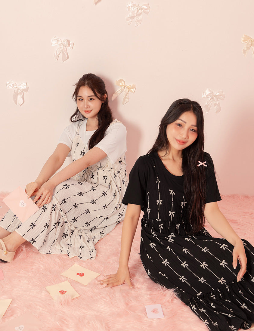 Sweet Chiffon Bow Faux Two-Piece Plus Size Maxi Dress