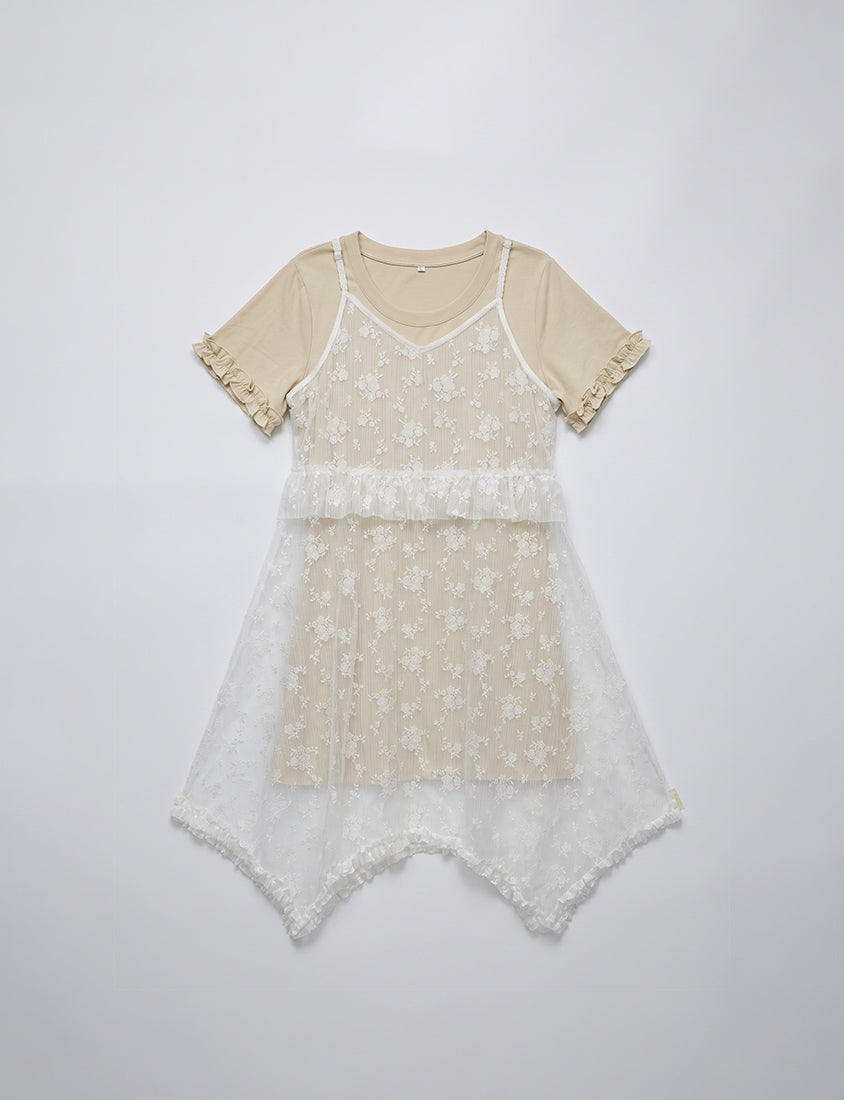Japanese-Inspired Floral Lace Plus Size Two-Piece Dress Set
