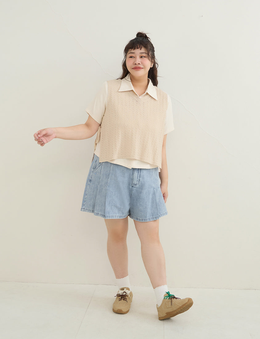 Versatile Openwork Knit Tie-Front Plus Size Tank Top