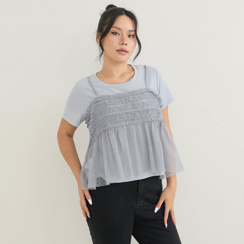 2-Way Japanese Polka Dot Mesh Plus Size Cami Top