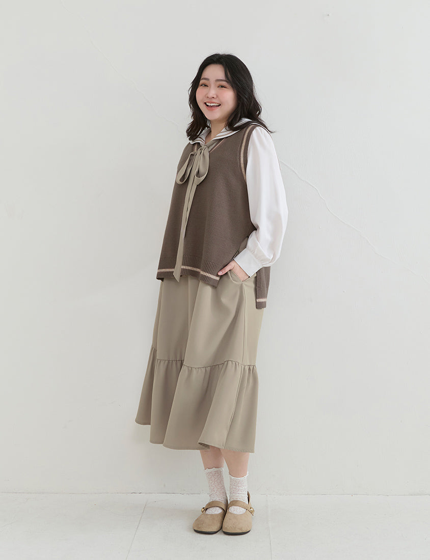 Preppy V-Neck Contrast Stripe Knit Plus Size Vest