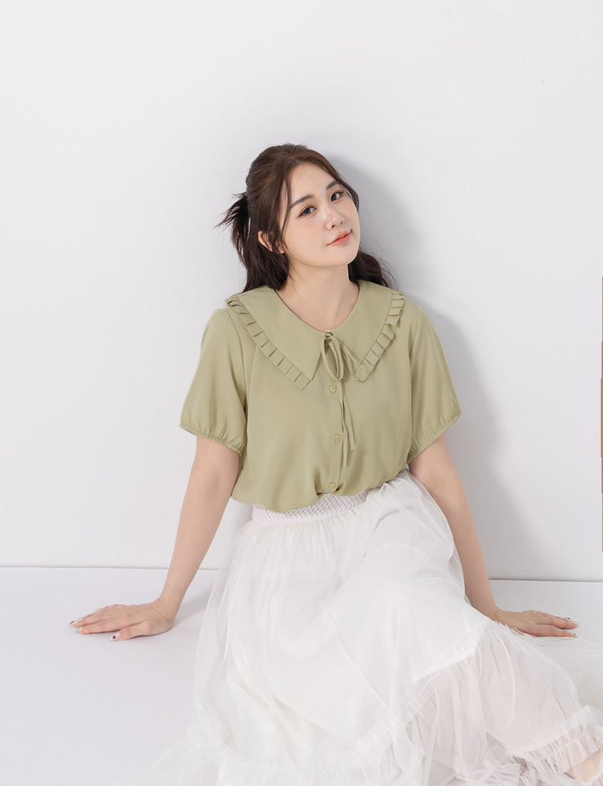 Statement Oversized Collar Tie-Waist Chiffon Plus Size Blouse
