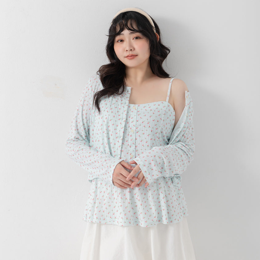 Cream Floral Layered Two-Piece Plus Size Set