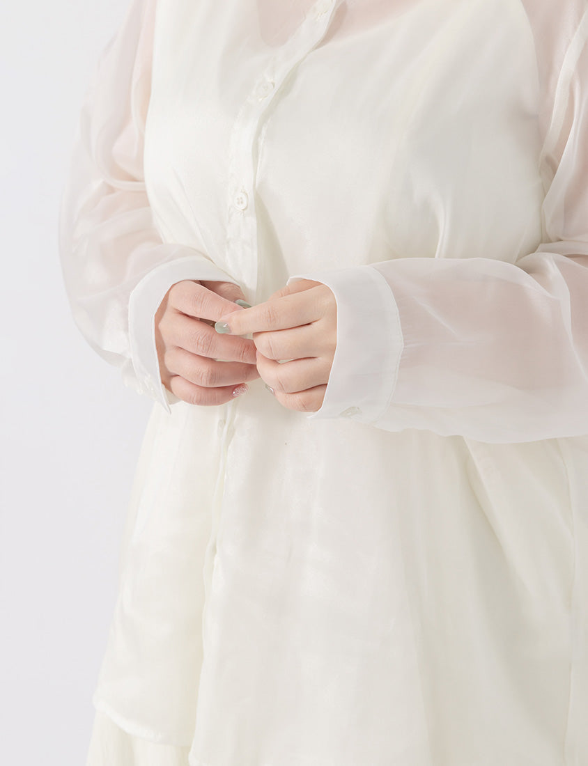 Subtle Sparkle Sheer Chiffon Back Slit Plus Size Shirt