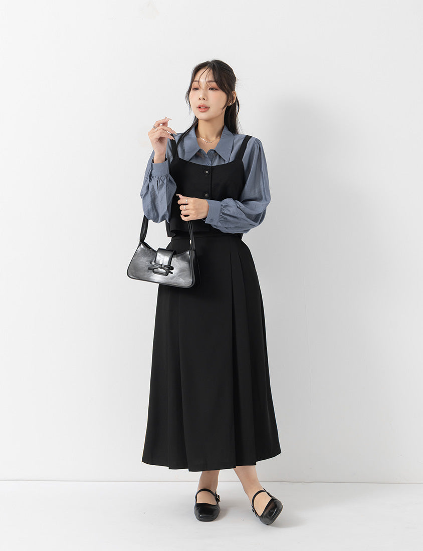 MISS. Elegant Heart Buckle Belt Pleated Plus Size Maxi Skirt