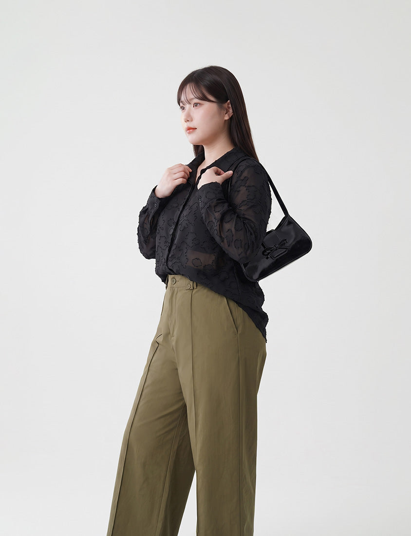 MISS. Lyocell Twill Topstitched Plus Size Trousers