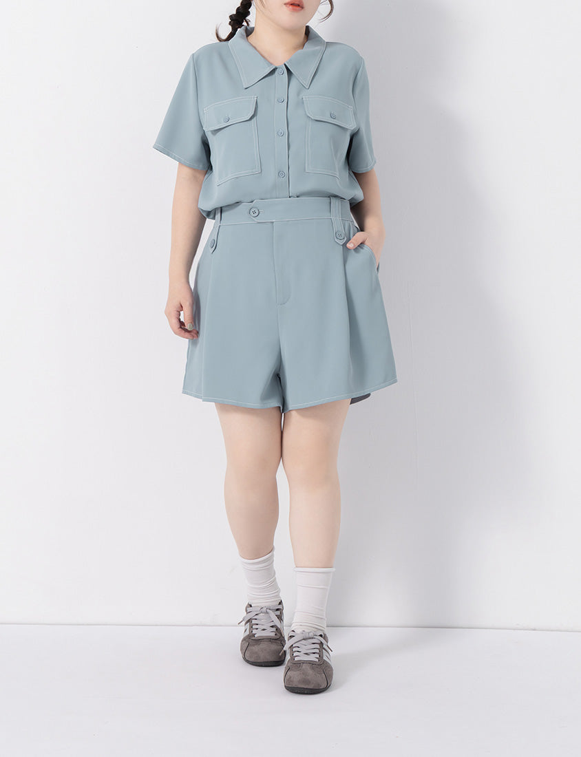 Contrast Stitch Lightweight Utility Chiffon Plus Size Shorts