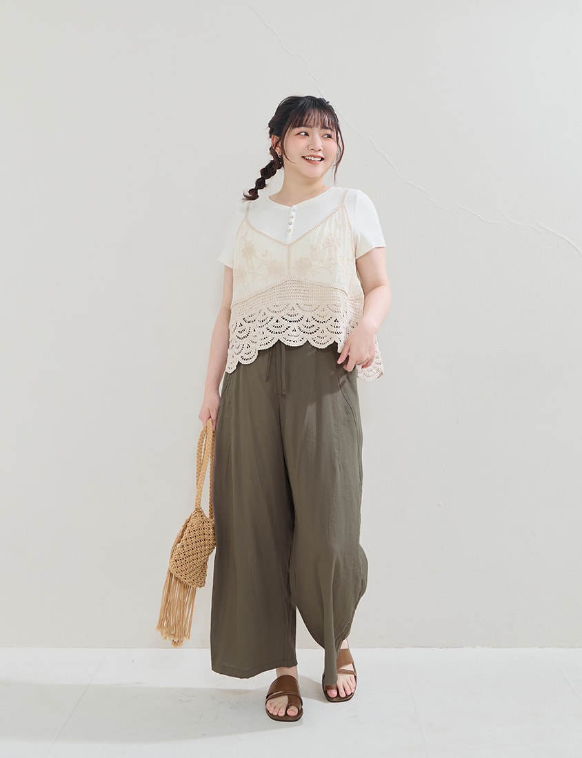 Half-Placket Shell Button Stretch Plus Size Top