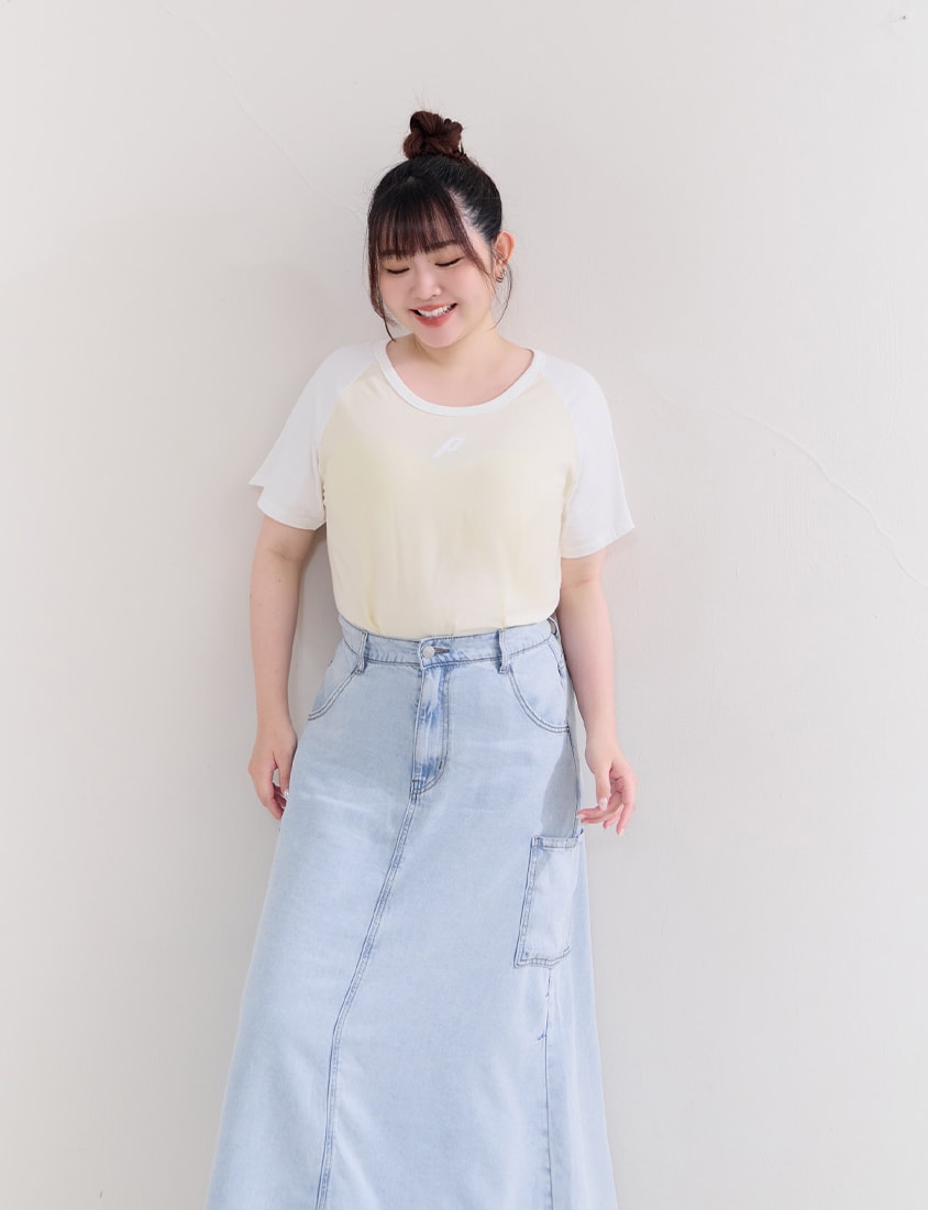 Casual Raglan Contrast Sleeve Plus Size Tee