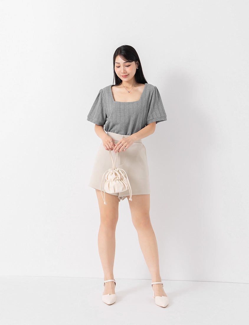 MISS. Slim Fit Square Neck Cable Knit Short Sleeve Plus Size Top