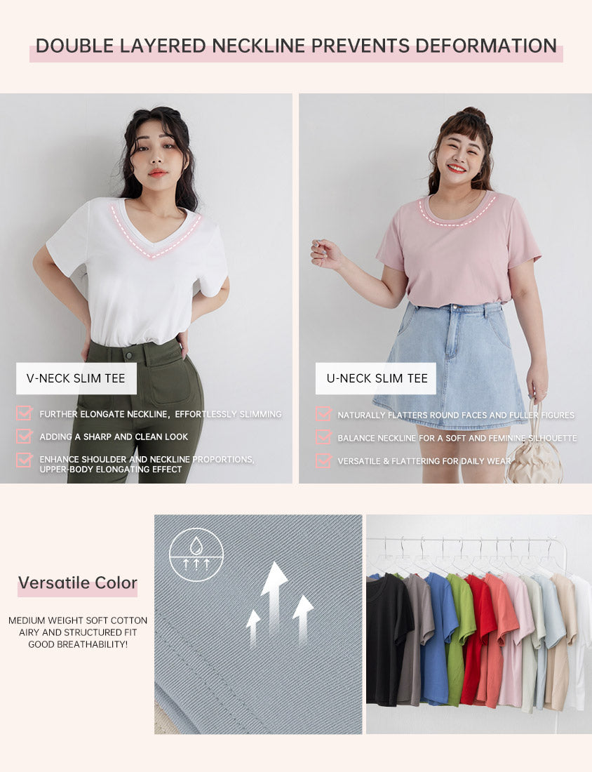 V-Neck Multicolor Plus Size Comfy Slim Tee