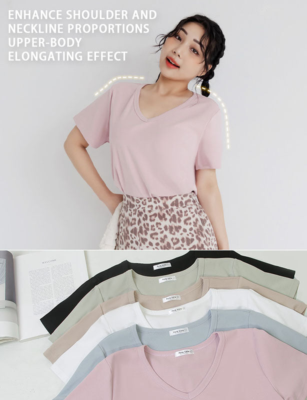 V-Neck Multicolor Plus Size Comfy Slim Tee