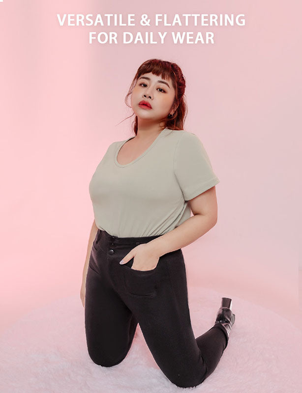 U-Neck Multicolor Plus Size Comfy Slim Tee