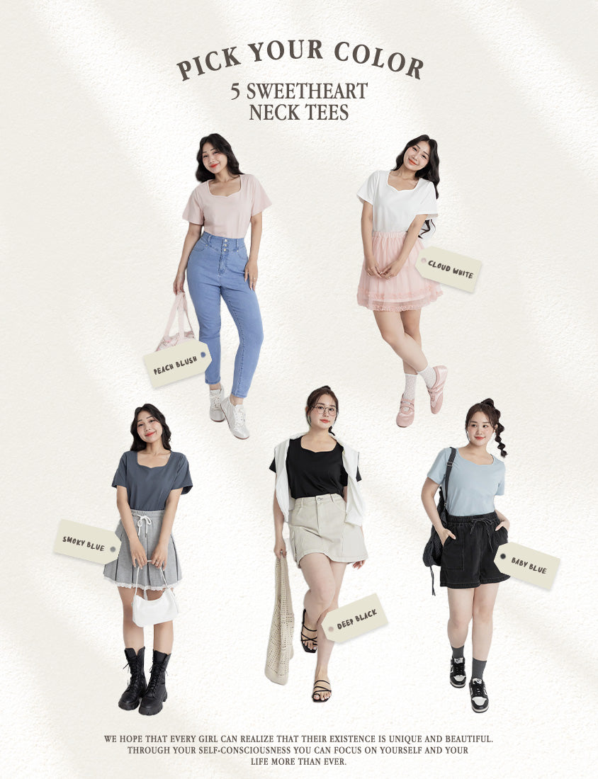 Upgraded 2.0! Sweetheart Neckline Plus Size Slim Tee