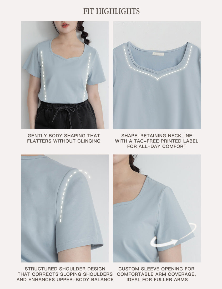 Upgraded 2.0! Sweetheart Neckline Plus Size Slim Tee