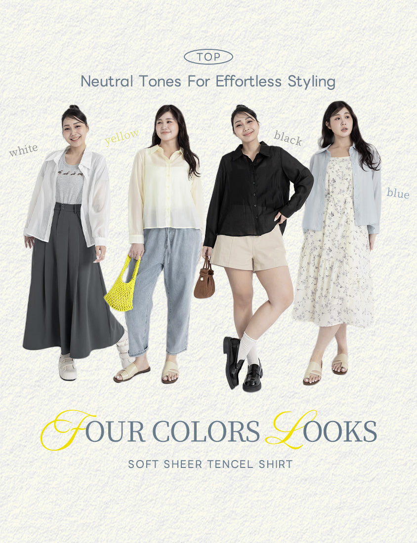 Tencel Silky Sheer Back Slit Tie-Front Plus Size Shirt
