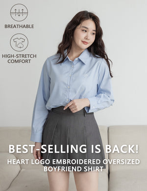 Heart Logo Embroidered Oversized Boyfriend Plus Size Shirt