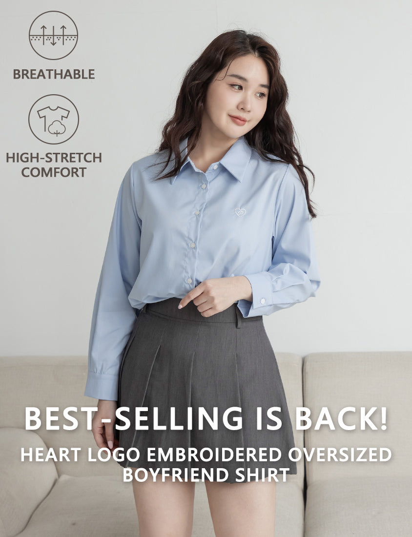 Heart Logo Embroidered Oversized Boyfriend Plus Size Shirt